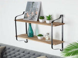 2 Layer Wood Wall Shelves Home Decor Floating Shelf Metal Hanging Storage Rack V767-ZJJ204