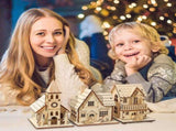 Christmas Light Up Wooden Houses - 3pcs Unfinished Wooden Village with LED Lights, Mini House V1366-AZ2-W-16618