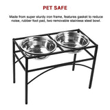 Dual Elevated Raised Pet Dog Puppy Feeder Bowl Stainless Steel Food Water Stand V63-827551