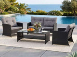 Gardeon 4-Piece Outdoor Sofa Set Coffee Table Chair Rattan Furniture Black ODF-4PCS-BST04-BK-AB