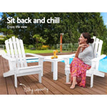 Gardeon 3PC Adirondack Outdoor Table and Chairs Wooden Beach Chair White FF-BEACH-UF-CH-WH-3PC