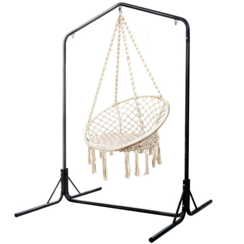 Gardeon Outdoor Hammock Chair with Stand Cotton Swing Relax Hanging 124CM Cream HM-CHAIR-SWING-CREAM-U