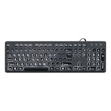 USB Cord Backlit Keyboards Big Print Letter with White Illuminated LED Backlit Keyboards 104Keys V1192-AZ-W-23715