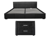 Artiss Gas Lift Queen Bed Frame and Bedside Table Set Leather Black BFRAME-SET-NINO-BSIDE-BK