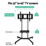 Artiss Mobile TV Stand for 32"-65" TVs Mount Bracket Portable Shelf Trolley Cart TV-MOUN-W01-BK