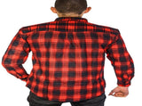 Mens Flannelette Long Sleeve Shirt 100% Cotton Check Authentic Flannel - Full Placket - Red - 8XL V563-FS-FP20-90-8XL