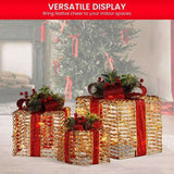 Christabelle Set of 3 Christmas Gift Boxes with Lights - Champagne with Red Bows 112_MHA511