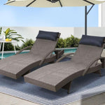 Gardeon 2x Sun Lounge Wicker Lounger Outdoor Furniture Beach Armchair Adjustable Grey&Beige FF-LOUNGE-ARM-P-GEX2