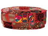 Patchwork Pouffe Round Cotton Handmade 40x20 Cm Red 43_246571