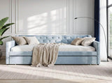 Artiss Single Buttonless Tufted Daybed Frame & Trundle, Blue XFSI-DBRK111AS-AB