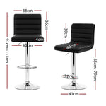 Artiss 4x Bar Stools Padded Leather Gas Lift Black BA-K-710N-BKX4