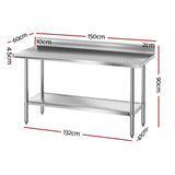 Cefito Stainless Steel Kitchen Bench w/ Splashback 1500x600MM 430 SSKB-430S-59H