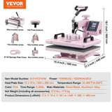 Heat Press Machine 12x15 in 8 in 1 with 30oz Tumbler Press T-Shirts Pink V952-YTS30OZ1215817JC4V3
