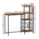 Artiss Industrial Bar Table with Wine Rack Cup Holder Multi-Level Storage 122cm Walnut FUR-U-BTAB-4786-WAL