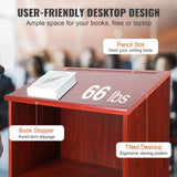 Podium Stand, 47 in Hostess Stand with 4 Rolling Wheels, Wood Podium with Storage Shelves, and Slant V952-CTSJTZSYMDF47U54AV0