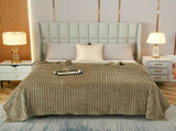 200*230cm Light Coffee Solid Colour Flannel Throw Blanket - Thick Double-Sided Fleece with Ribbed V888-ELOSUNG50709