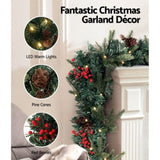 Jingle Jollys 2.4m Christmas Garland with LED Lights Decorations Xmas Party XM-TR-GAR-8FT-BERRY-LED