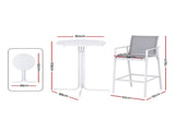 Gardeon 3PC Outdoor Bar Set Stools Dining Chairs Table Patio Furniture Bistro Set Steel White ODF-BARSET-3TEX-WH
