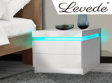Levede Bedside Tables RGB LED Side Table White FU6001-WH