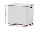 Cefito Pedal Bins Rubbish Bin Dual Compartment Waste Recycle Dustbins 40L White RB-40L-2C-WH