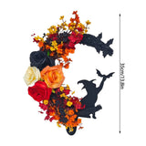 Halloween Front Door Wreath, Crescent Moon Wreath With Black Cat Bat Rose, Indoor Outdoor Hanging V1369-AZ3-W-15119
