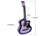 Karrera 38in Cutaway Acoustic Guitar with Carry Bag - Purple Burst CC38-SPU