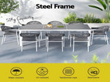 Gardeon Outdoor Dining Set 9 Piece Steel Table Chairs Setting White FF-DINING-9CLS-WH-ABC