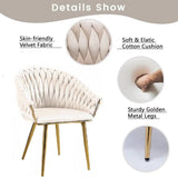 SERENIT Ivory Modern Velvet Dining Chairs, Upholstered Living Room Chair with Woven Back and Golden V255-SE-GP1801-DC-IVORY