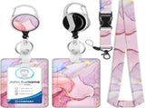 1pc card holder, pink marble-patterned tag, badge scroll, retractable easy-pull buckle, detachable V1192-DRO-0022