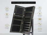 Mirror Jewellery Cabinet Organiser 2 Drawers LOWE 146cm BLACK V274-FT-2D-146BK