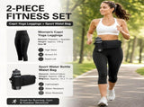 Winter Fitness Bundle - M size Women's High Waist 3/4 Yoga Leggings with Peach Hip Lift and V888-ELOSUNG53744