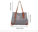 Top-Grain Leather Contrast Tote Large Capacity Commuter Shoulder & Handbag, Fabric Lining. V1232-ZPDJB-003