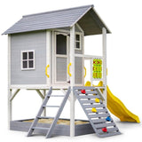 ROVO KIDS Wooden Tower Cubby House with Slide, Sandpit, Climbing Wall, Noughts & Crosses V219-PLYCBHRV4GYA