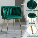 SERENIT Emerald Green Modern Hand Weaving Dining Chairs,Velvet Upholstered Side Chairs with Gold V255-GP1800-DC-EMGREEN