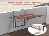 610 x 410 mm Metal Foldable Balcony Railing Table, 5-Level Height Adjustable Outdoor Bar Table, Fits V767-VVR-FXGZJS19INCHGLWKXV0