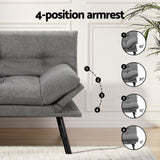 Artiss Sofa Bed Convertible 3 Seater Couch Recliner Lounge Chair Fabric Grey SBED-J-01-LIN-GY-AB