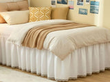 Twin XL Dorm Bed Skirt Extra Long Drop Elastic Wrap Around Dust Ruffle White Soft Fabric Machine V1369-AZ3-W-11057