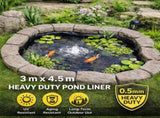Heavy Duty 0.5mm HDPE Pond Liner Waterproof Sheet 4.5m x 3m for Garden & Fish Ponds V324-PDLINER45X3