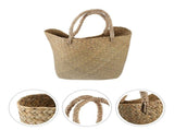 Natural Khaki Seagrass Woven Basket, Stylish Home Decor with Handle 1Pc V1369-AZ3-W-17017