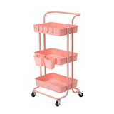 Trolley Cart Storage Utility Rack Shelf Organiser Swivel Kitchen 3 Tier PINK V274-HA-GO37-TC-3PK