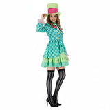 Hatter Costume Women Mad Tea Party Halloween Cosplay Dress with Bowtie Top Hat Leggings Mardi Gras V1107-129-29170-GRN-XL