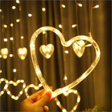 Waterproof Heart-Shaped LED Curtain String Lights V728-PBHF02677