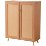VEVOR Rattan Shoe Cabinet 5 Tiers Shoe Organizer 2 Doors & Adjustable Shelves V952-DMTBXJ2M293718WI7V0