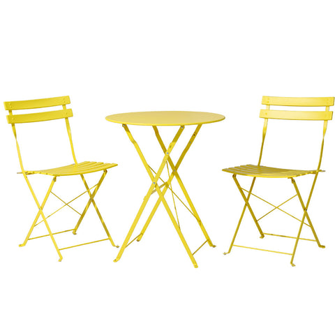 Gardeon 3PC Outdoor Bistro Set Steel Table and Chairs Patio Furniture Yellow ODF-METAL-3PCS-YE