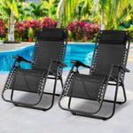 Gardeon 2PC Zero Gravity Chair Folding Outdoor Recliner Adjustable Sun Lounge Camping Black FF-ZGC-BKX2