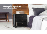 Artiss 2x Bedside Table 3 Drawers Vintage - THYME Black ST-CAB-B-3D-BKX2