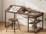 Artiss Computer Desk Drafting Drawing Table Tiltable Top Rustic Brown 108cm MET-DESK-26137-RB
