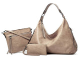 Women's Soft Leather Tote Bags 3pcs Fashion Handbag Wallet Shoulder Purse Set V1263-JX-3526