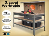 3-Layered Work Bench Garage Storage Table Tool Shop Shelf Silver TBL-3LY-WH-SL