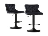 Artiss 2x Velvet Bar Stool Adjustable Height Nailhead Trim Kitchen Counter Stool BA-K-1105-BKX2